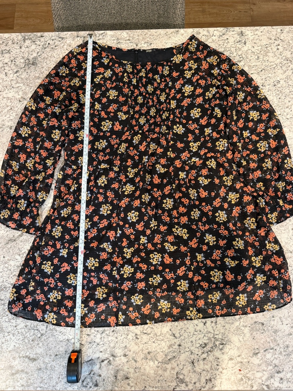 Free People Black Floral Peasant Blouse with Orange & Yellow Accents
